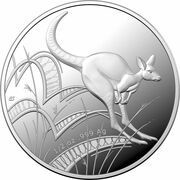 1 Dollar - Elizabeth II 6th Portrait - Bounding Kangaroo; Silver Proof, Australia, 2022 reverse image