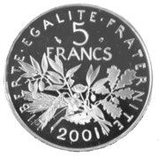 5 Francs PROOF Last Franc, France, 2001 reverse image