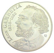 10 Francs Leon Gambetta; Silver Piedfort Issue, France, 1982 reverse image