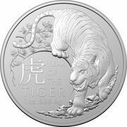 1 Dollar - Elizabeth II 6th portrait - Year of the Tiger; Silver Bullion Coin, Australia, 2022 reverse image