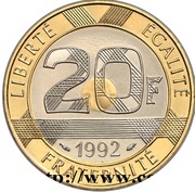 20 francs Mont Saint Michel tranche lisse, France, 1992-2001 reverse image