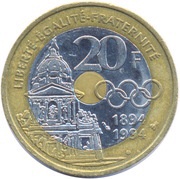 20 Francs Pierre de Coubertin reverse image