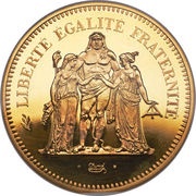 50 Francs Gold piedfort issue, France, 1974-1980 reverse image