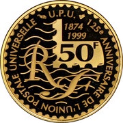 50 Francs 150th Anniversary French Postage Stamps obverse image