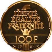 100 Francs La Fayette - Gold issue, France, 1987 reverse image