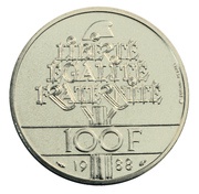 100 Francs Silver issue, France, 1988 reverse image