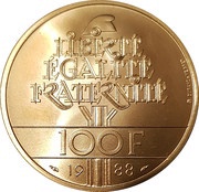 100 Francs Fraternity, France, 1988 reverse image
