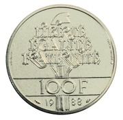 100 Francs Piedfort Issue, France, 1988 reverse image
