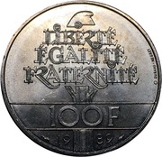 100 Francs Human Rights, France, 1989 reverse image