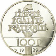 100 Francs Human Rights, France, 1989 reverse image