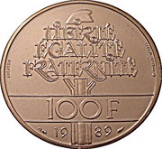100 Francs Piedfort, France, 1989 reverse image