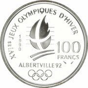 100 Francs Free-style Skiing, France, 1990 reverse image