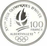 100 Francs Bobsledding, France, 1990 reverse image