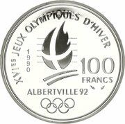 100 Francs Slalom Skiing, France, 1990 reverse image
