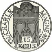 100 Francs / 15 Ecus Charlemagne, France, 1990 reverse image
