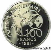 100 Francs Basketball, France, 1991 reverse image