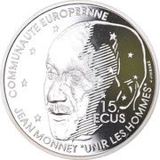100 Francs / 15 Ecus Jean Monnet, France, 1992 reverse image