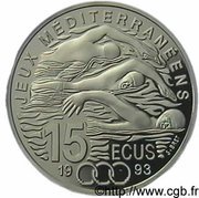 15 Ecus / 100 Francs Mediterranean Games, France, 1993 reverse image