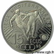 15 Ecus / 100 Francs Mediterranean Games, France, 1993 reverse image