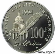 100 Francs Voltaire, France, 1994 reverse image