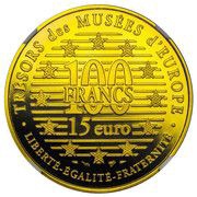 100 Francs / 15 Euro Edouard Manet - Fife player, France, 1996 reverse image