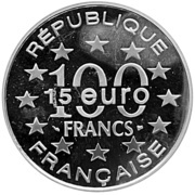 100 Francs / 15 Euro St. Stephen's Cathedral, Vienna obverse image