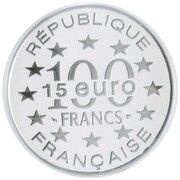 100 Francs / 15 Euro Grand Place obverse image