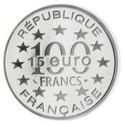 100 Francs / 15 Euro St. Nicholas Cathedral obverse image