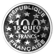 100 Francs / 15 Euro Rock of Cashel, Ireland obverse image