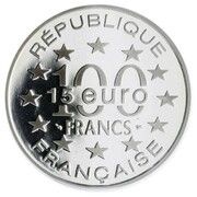 100 Francs / 15 Euro Stockholm City Hall obverse image