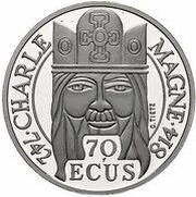 500 Francs / 70 Ecus Charlemagne, France, 1990 reverse image
