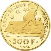500 Francs - 70 ecus Descartes 1991, France, 1991 reverse image