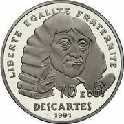 500 Francs / 70 Ecus Rene Descartes, France, 1991 reverse image