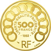 500 Francs / 70 Ecus Jean Monet, France, 1992 reverse image