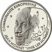 500 Francs / 70 Ecus Jean Monet, France, 1992 reverse image