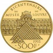 500 Francs Vénus de Milo; Large module, France, 1993 reverse image