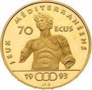 500 Francs / 70 Ecus Mediterranean Games, France, 1993 reverse image