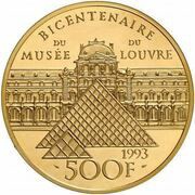 500 Francs Victory, France, 1993 reverse image