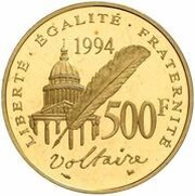 500 Francs Voltaire, France, 1994 reverse image