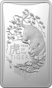 1 Dollar - Elizabeth II 6th Portrait - Year of the Tiger; Silver Bullion Bar, Australia, 2022 reverse image
