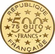 500 Francs / 75 Euros St. Nicholas Cathedral obverse image