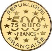 500 Francs / 75 Euros Wenceslas Wall obverse image