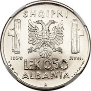 0.50 Lek - Victor Emmanuel III Prova, Albania, 1939 reverse image