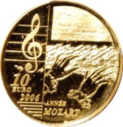 10 Euros Wolfgang Amadeus Mozart, France, 2006 reverse image