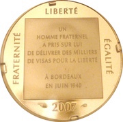 10 Euros Aristides de Sousa Mendes, France, 2007 reverse image