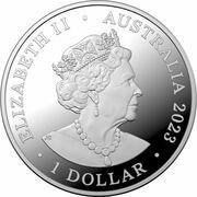 1 Dollar - Elizabeth II Posthumous; 6th Portrait - AC/DC - 45th Anniversary; Silver Proof obverse image