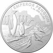 1 Dollar In the name of Elizabeth II; 6th Portrait - Emperor Penguin; Silver, Australia, 2023 reverse image