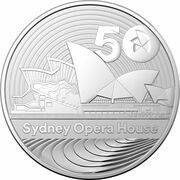 1 Dollar In the name of Elizabeth II; 6th Portrait - 50th Anniversary Sydney Opera House, Australia, 2023 reverse image