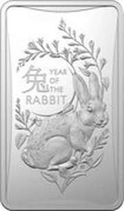 1 Dollar - Elizabeth II Posthumous; 6th Portrait - Year of the Rabbit; Silver Bullion Bar, Australia, 2023 reverse image