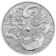 1 Dollar In the name of Elizabeth II; 6th Portrait - Dragon and Koi - Silver Bullion Coin, Australia, 2023 reverse image